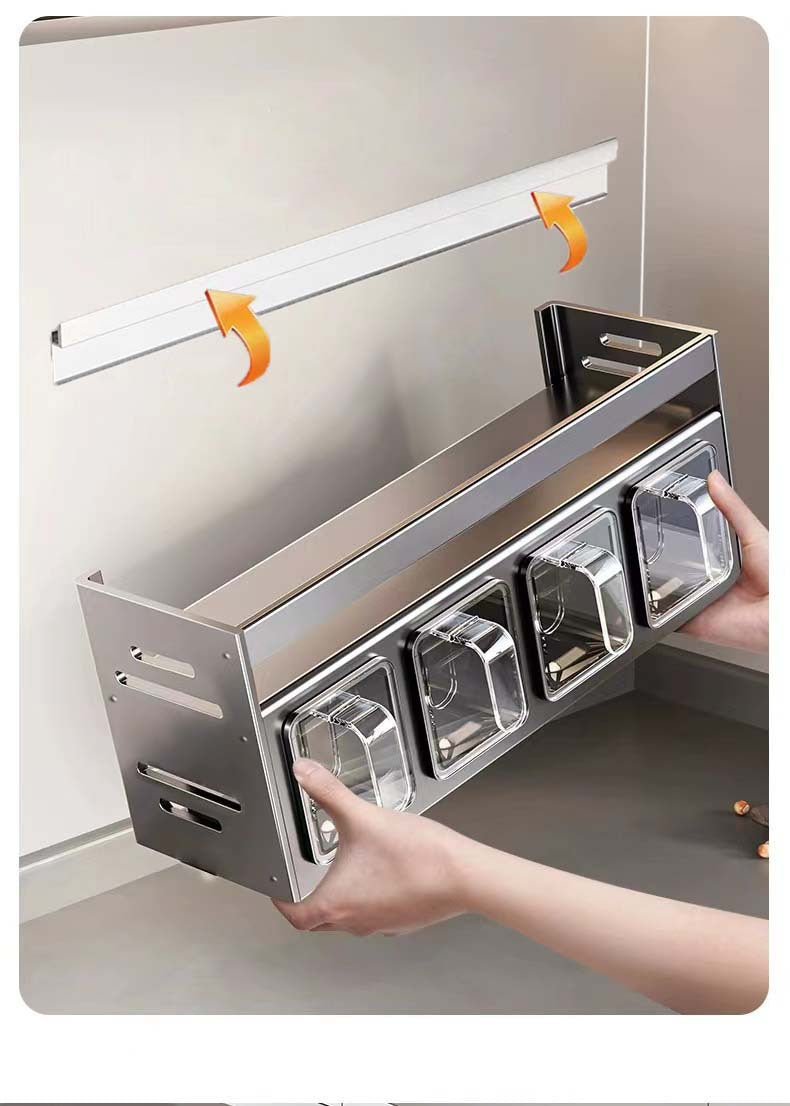 New Kitchen Spice Shelf Wall-mounted Spice Storage Rack Kitchen Seasoning Organizer Holder No Punching Required Storage Shelf