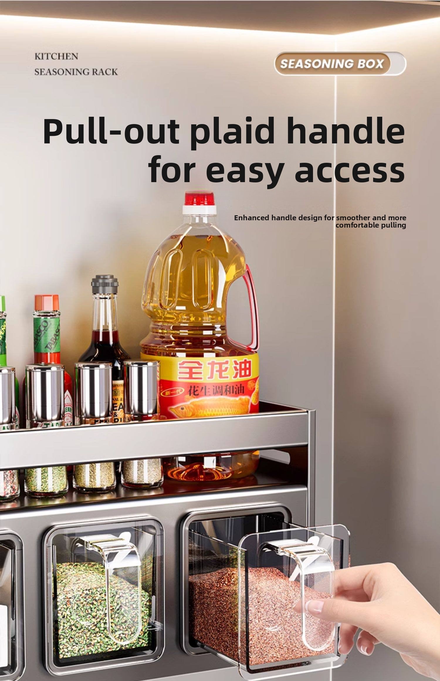 New Kitchen Spice Shelf Wall-mounted Spice Storage Rack Kitchen Seasoning Organizer Holder No Punching Required Storage Shelf