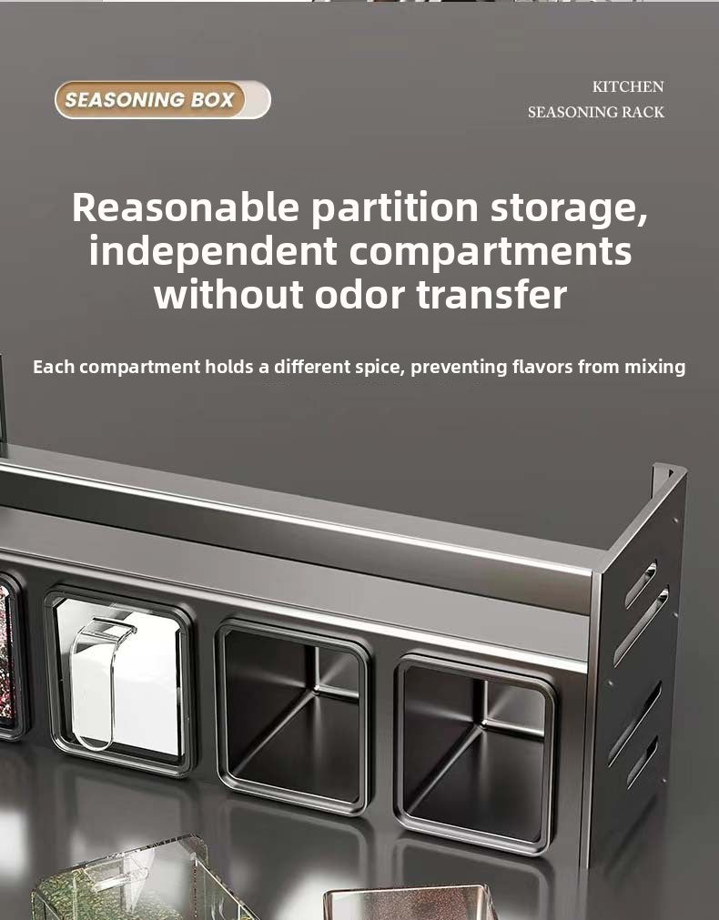 New Kitchen Spice Shelf Wall-mounted Spice Storage Rack Kitchen Seasoning Organizer Holder No Punching Required Storage Shelf