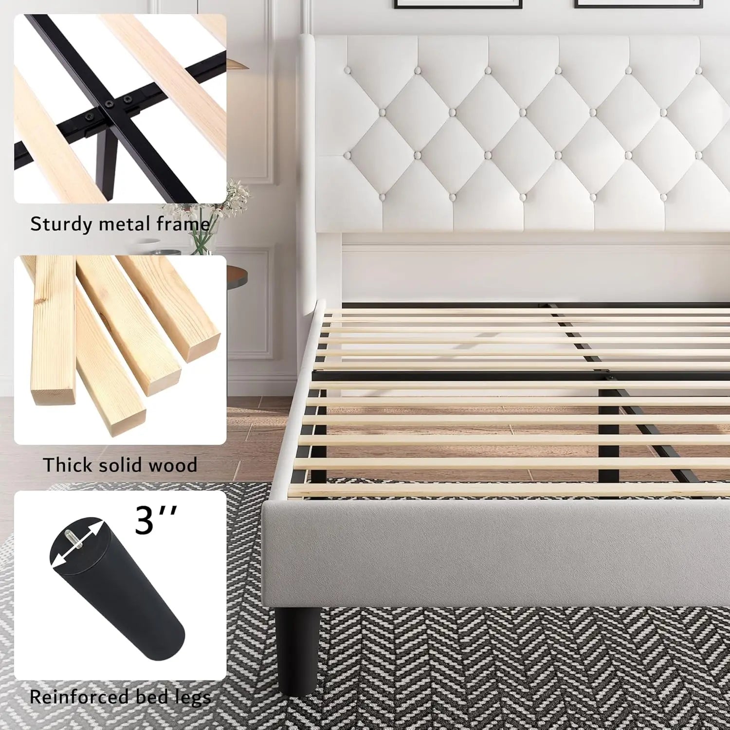 Queen Velvet Platform Bed Button Tufted Upholstered