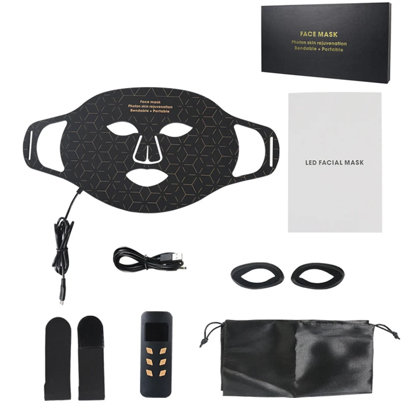 Led Red Light Therapy Facial Mask with Neck 4 Colors Silicone Infrared Red Light Therapy Face Mask for Skin Care Face Anti-aging