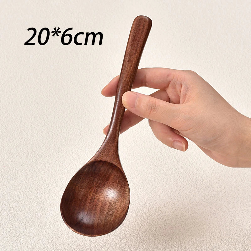 New Japanese Wooden Spoon Long Handle Large Round Soup Spoon Multifunctional Portable Spoon Tableware for Kitchen Tool
