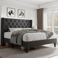 Queen Velvet Platform Bed Button Tufted Upholstered
