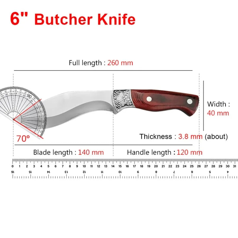 Butcher Boning Knife Stainless Steel Cut Meat Fish Fruit Vegetables Chopping Slicing Kitchen Chef Knife Cleaver Knife with Cover
