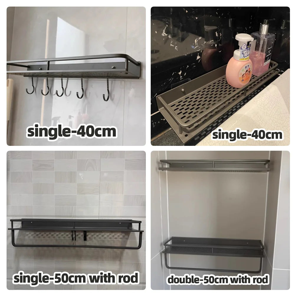 Wall-Mounted Kitchen Spice Rack Organizer Carbon Steel No Drilling 12-20 Inch Seasoning Holder Shelf for Easy Access to Spices