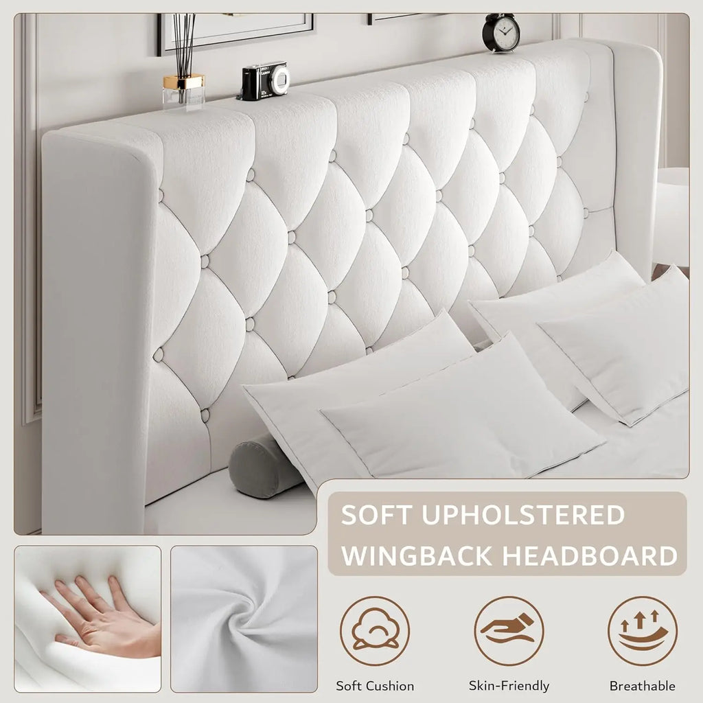 Queen Velvet Platform Bed Button Tufted Upholstered