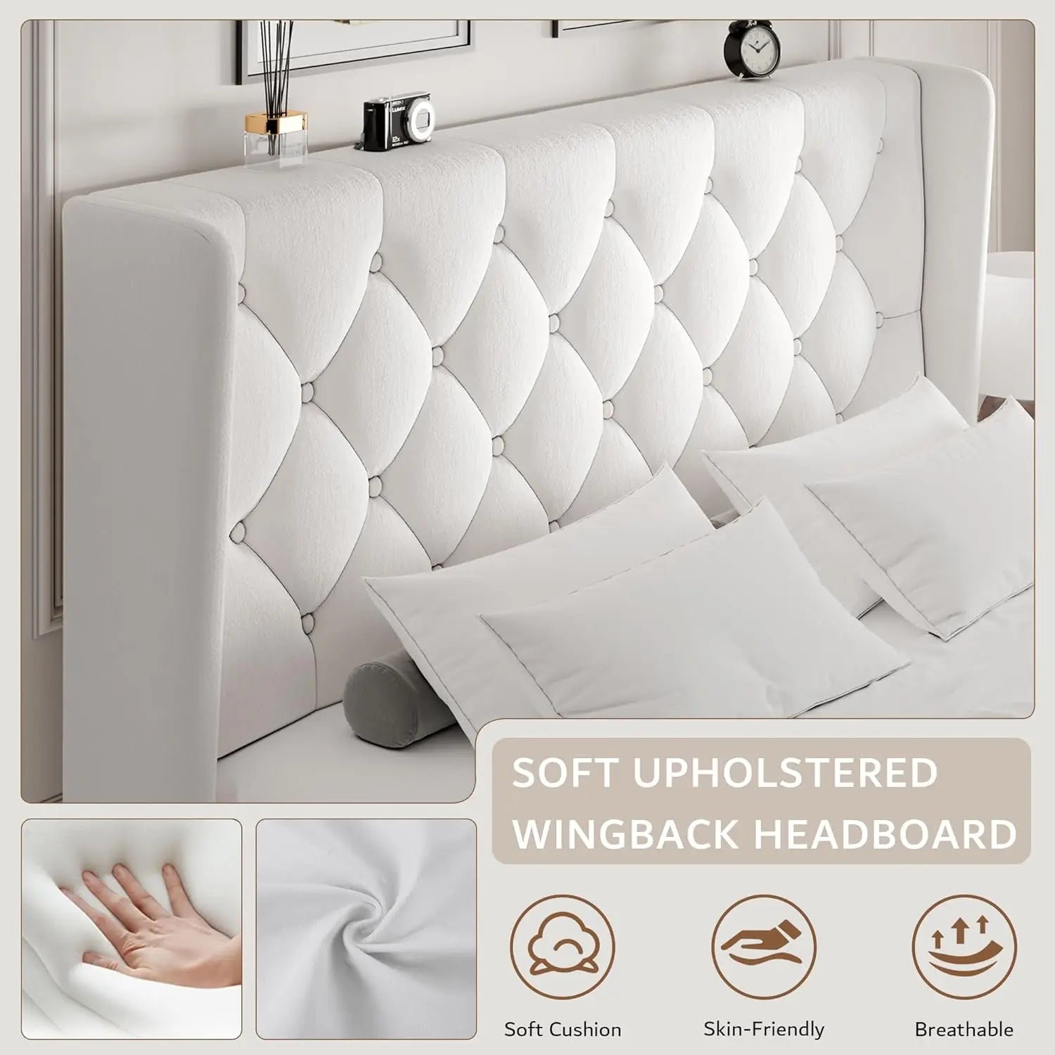 Queen Velvet Platform Bed Button Tufted Upholstered
