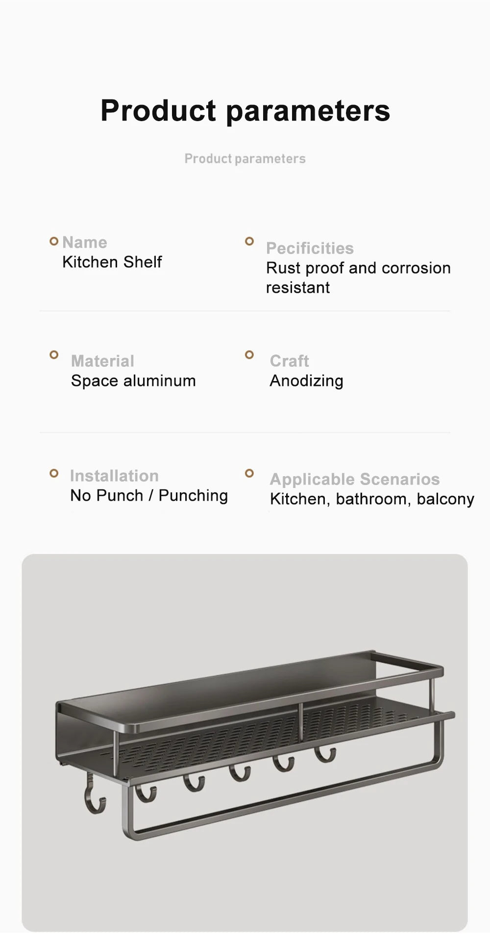Wall-Mounted Kitchen Spice Rack Organizer Carbon Steel No Drilling 12-20 Inch Seasoning Holder Shelf for Easy Access to Spices