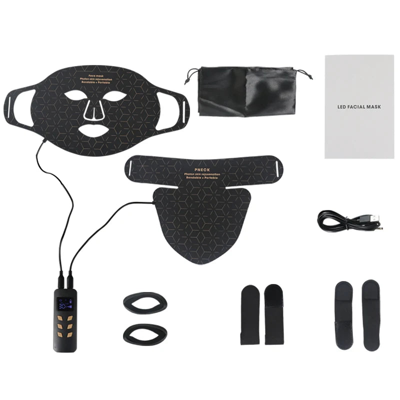 Led Red Light Therapy Facial Mask with Neck 4 Colors Silicone Infrared Red Light Therapy Face Mask for Skin Care Face Anti-aging