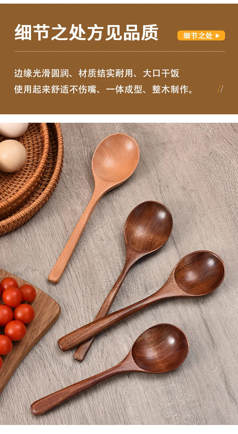 New Japanese Wooden Spoon Long Handle Large Round Soup Spoon Multifunctional Portable Spoon Tableware for Kitchen Tool