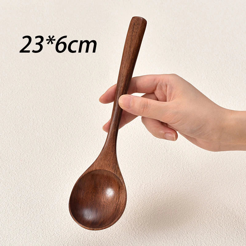 New Japanese Wooden Spoon Long Handle Large Round Soup Spoon Multifunctional Portable Spoon Tableware for Kitchen Tool