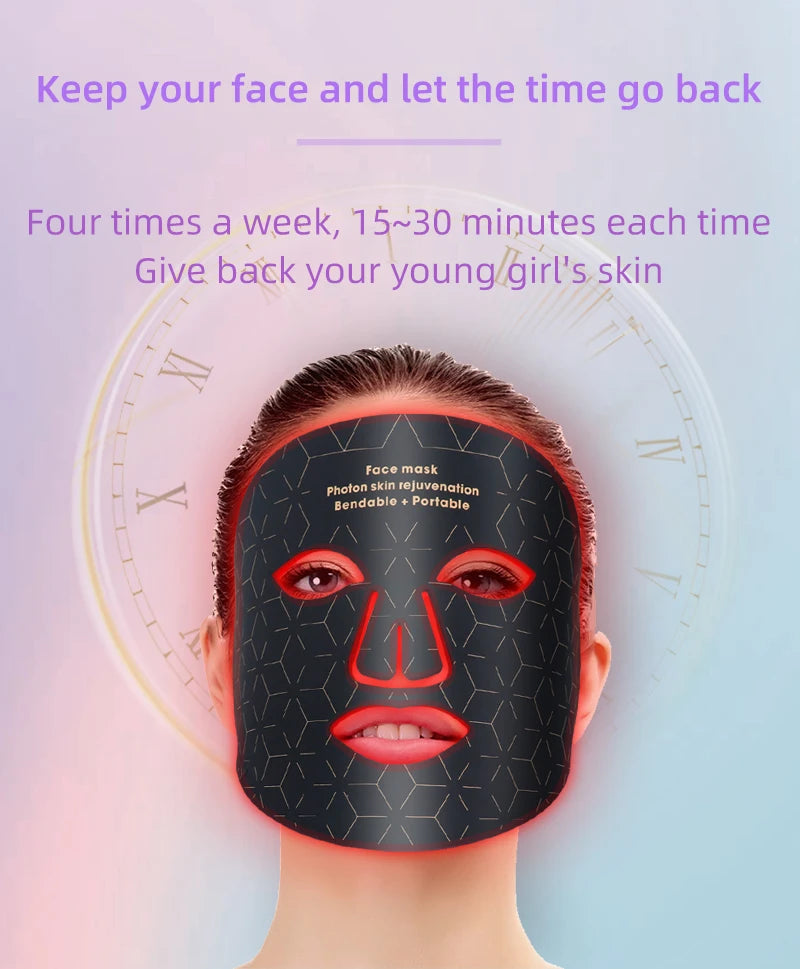 Led Red Light Therapy Facial Mask with Neck 4 Colors Silicone Infrared Red Light Therapy Face Mask for Skin Care Face Anti-aging