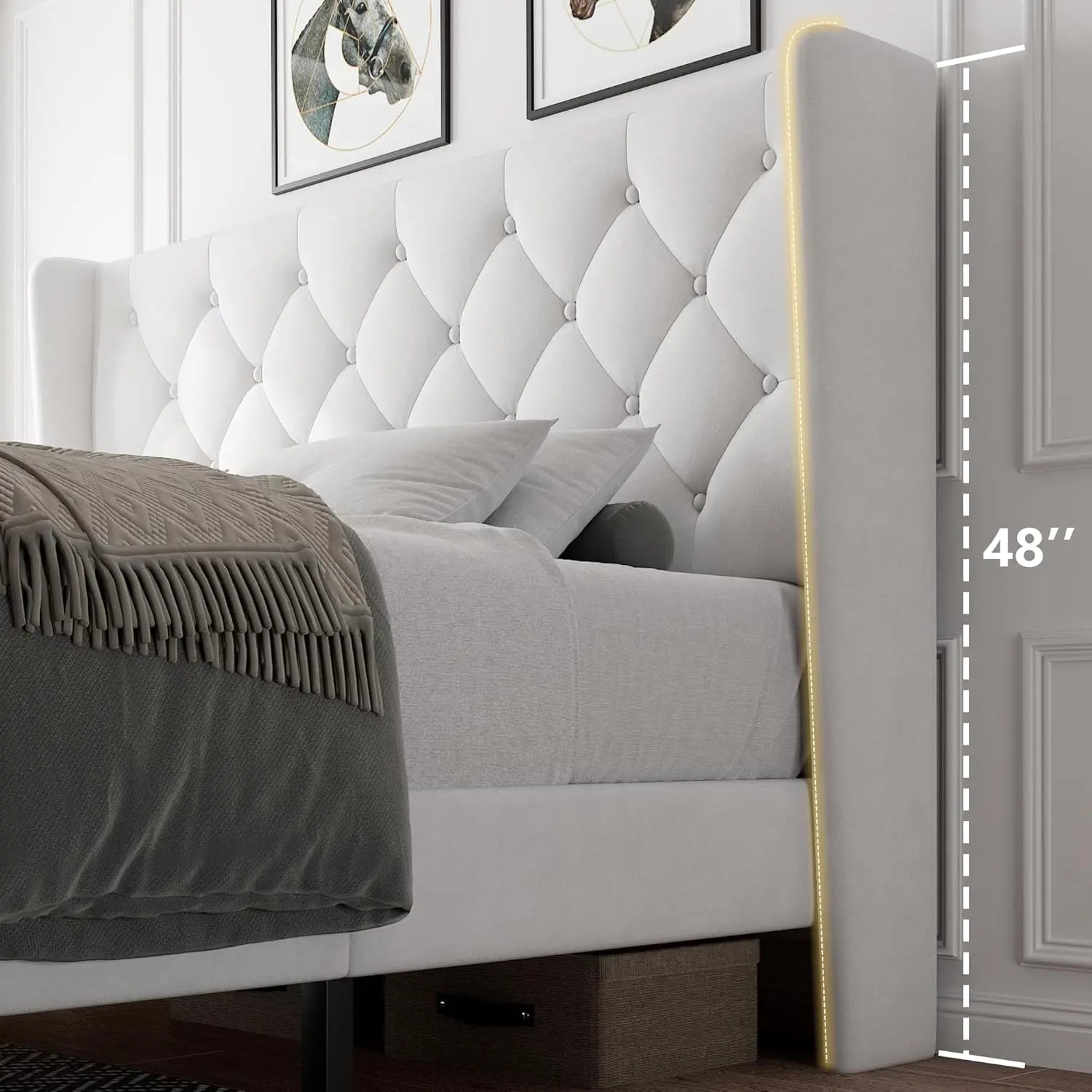 Queen Velvet Platform Bed Button Tufted Upholstered