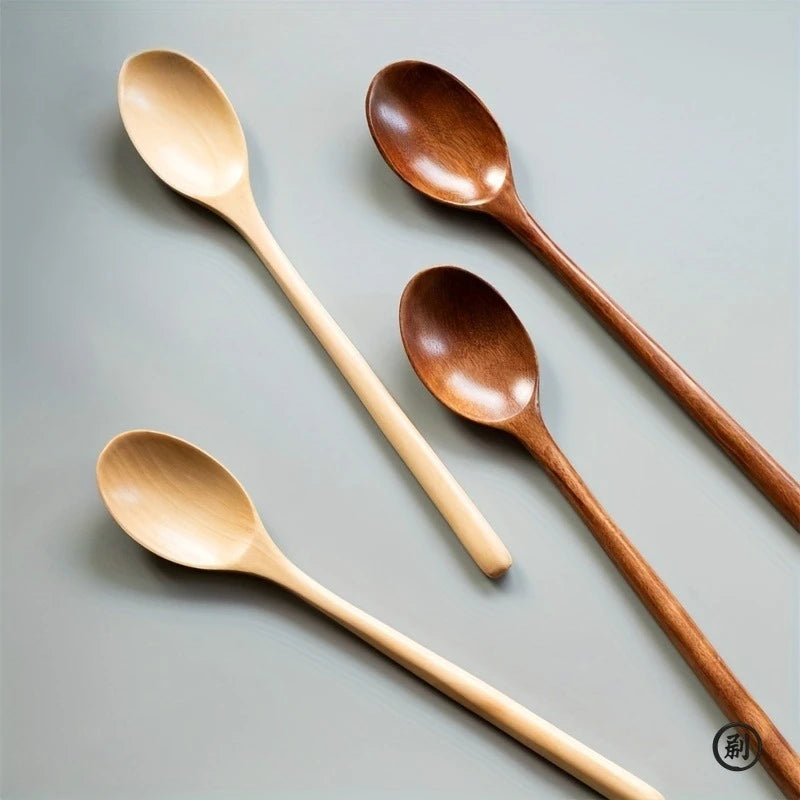 4PCS Wooden Spoon Kitchen Korean Style Natural Wood Soup Tableware Cooking Honey Coffee Spoon Mixing Spoon