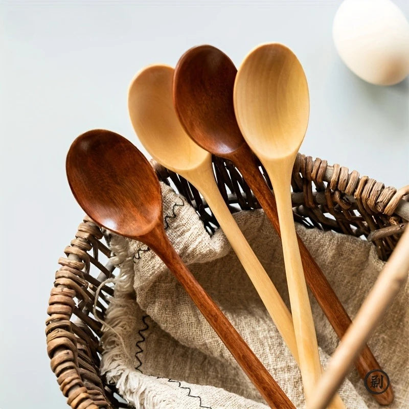 4PCS Wooden Spoon Kitchen Korean Style Natural Wood Soup Tableware Cooking Honey Coffee Spoon Mixing Spoon