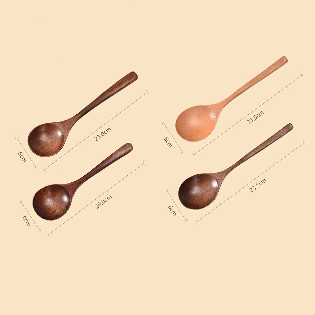 New Japanese Wooden Spoon Long Handle Large Round Soup Spoon Multifunctional Portable Spoon Tableware for Kitchen Tool