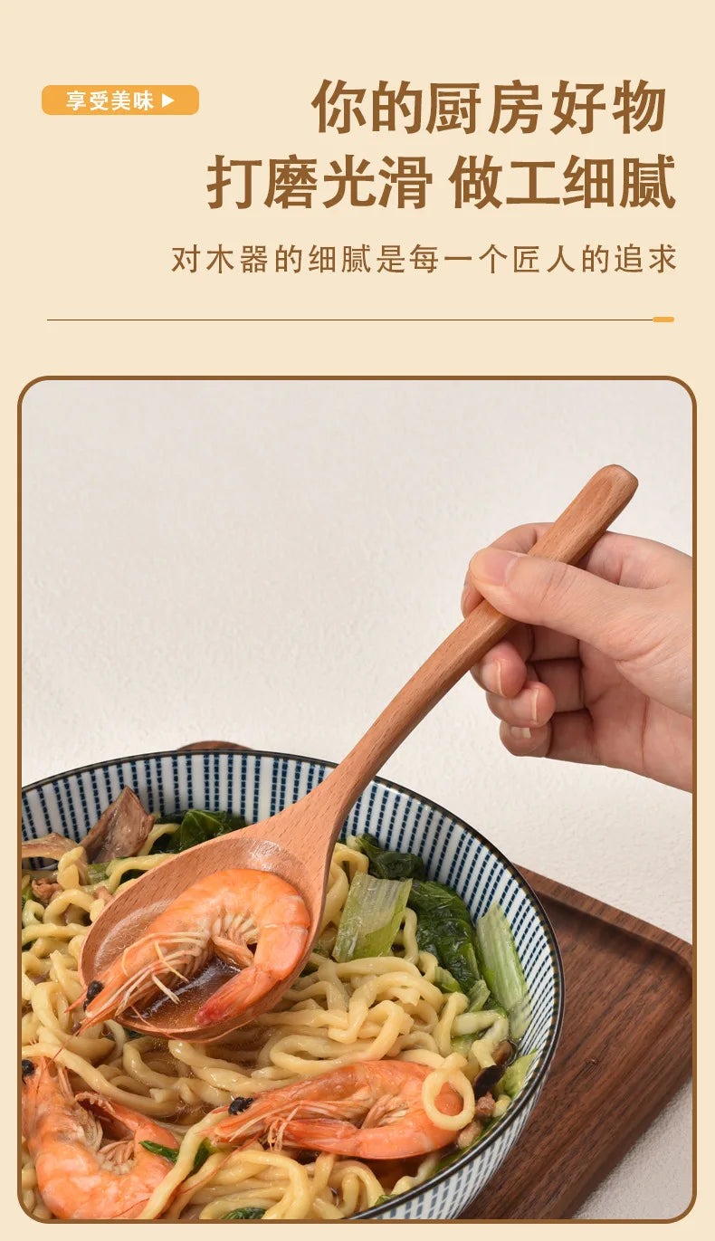 New Japanese Wooden Spoon Long Handle Large Round Soup Spoon Multifunctional Portable Spoon Tableware for Kitchen Tool