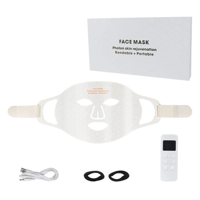 Led Red Light Therapy Facial Mask with Neck 4 Colors Silicone Infrared Red Light Therapy Face Mask for Skin Care Face Anti-aging