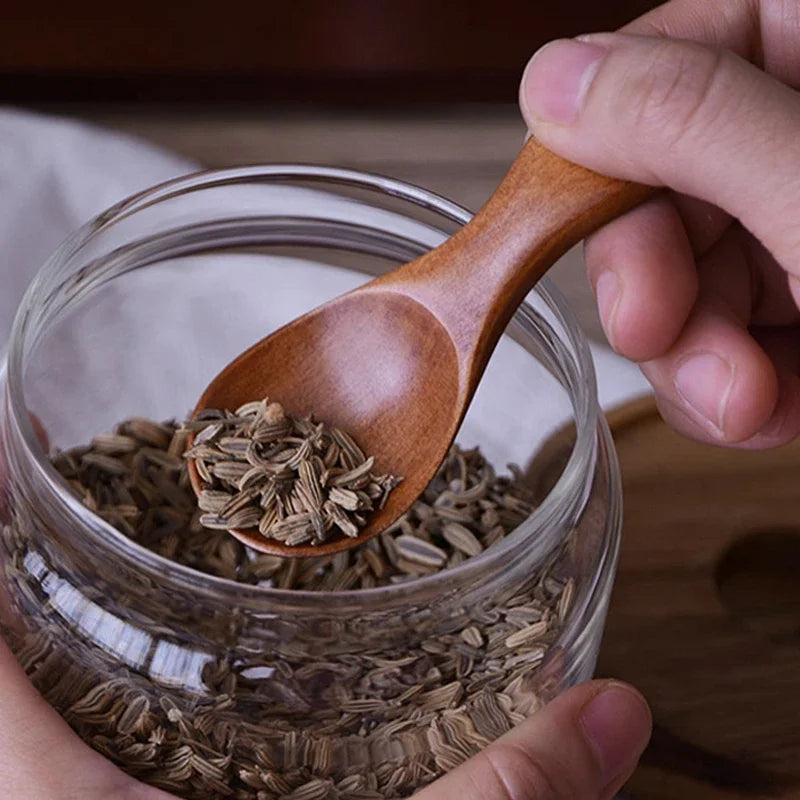 4Pcs Mini Wooden Spoons Small Kitchen Spice Condiment Spoon Sugar Tea Coffee Scoop Short Handle Wood Kids Spoon Kitchen Gadgets