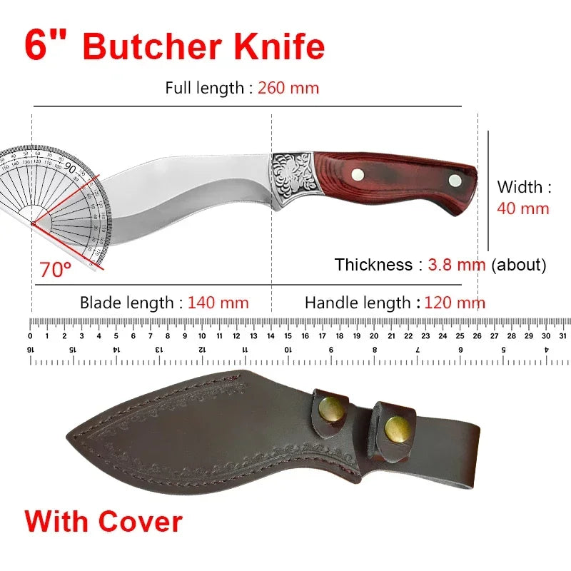 Butcher Boning Knife Stainless Steel Cut Meat Fish Fruit Vegetables Chopping Slicing Kitchen Chef Knife Cleaver Knife with Cover
