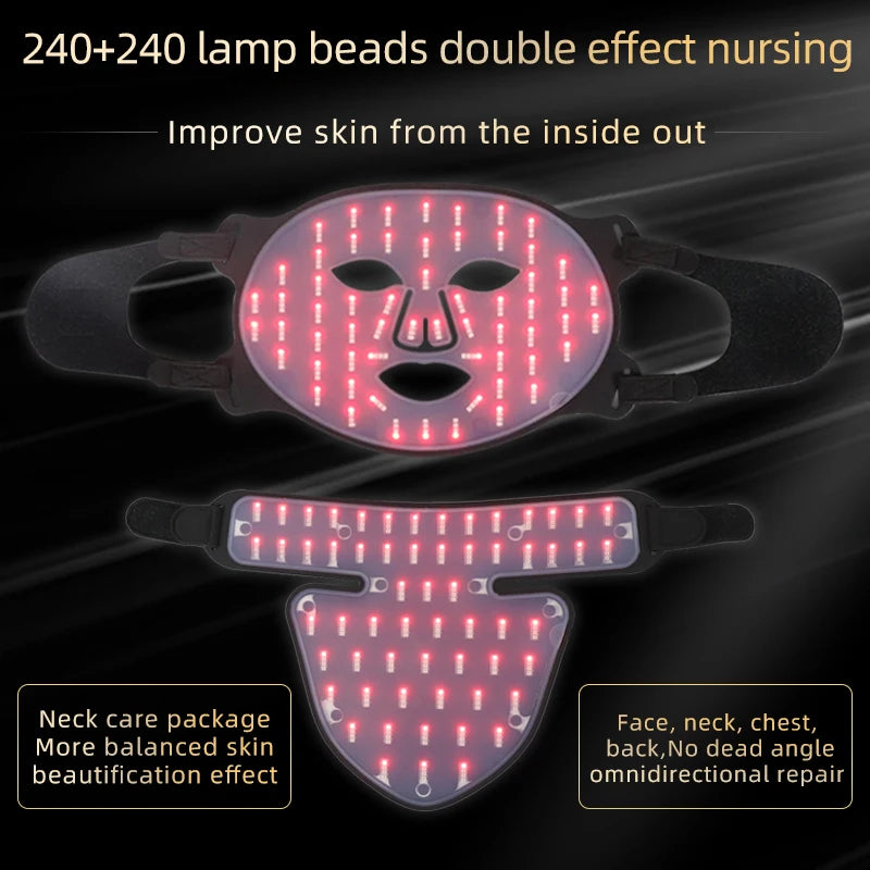 Led Red Light Therapy Facial Mask with Neck 4 Colors Silicone Infrared Red Light Therapy Face Mask for Skin Care Face Anti-aging