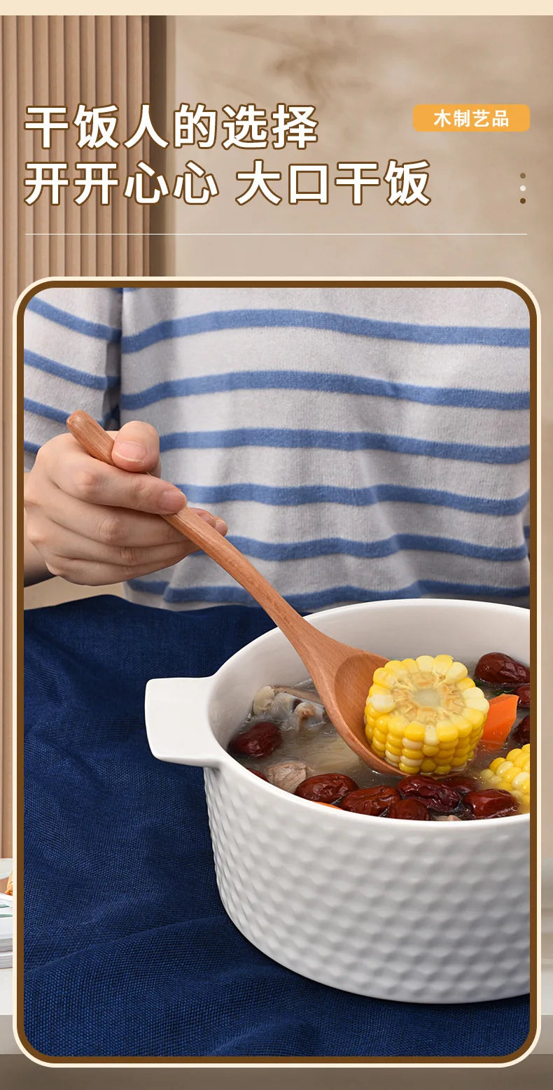 New Japanese Wooden Spoon Long Handle Large Round Soup Spoon Multifunctional Portable Spoon Tableware for Kitchen Tool
