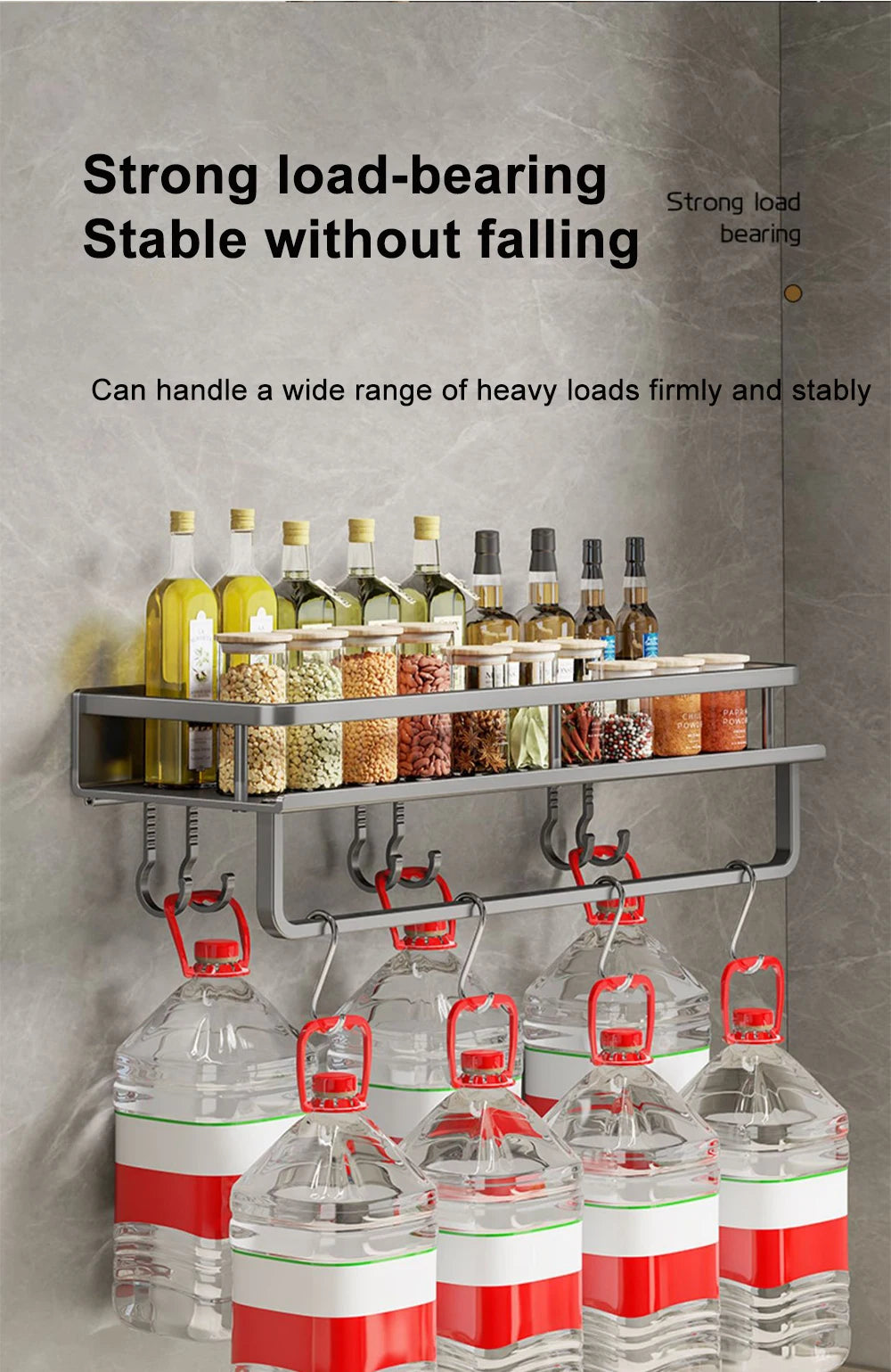 Wall-Mounted Kitchen Spice Rack Organizer Carbon Steel No Drilling 12-20 Inch Seasoning Holder Shelf for Easy Access to Spices