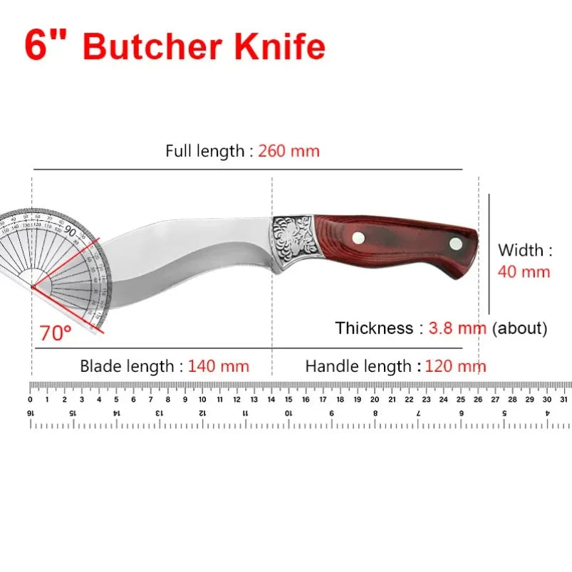 Butcher Boning Knife Stainless Steel Cut Meat Fish Fruit Vegetables Chopping Slicing Kitchen Chef Knife Cleaver Knife with Cover