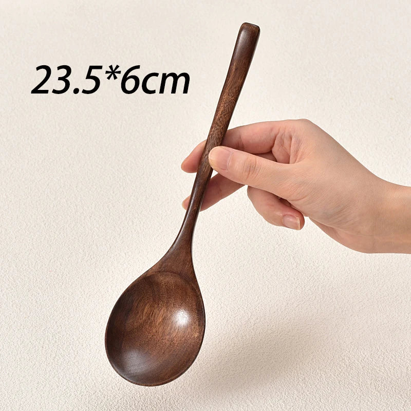 New Japanese Wooden Spoon Long Handle Large Round Soup Spoon Multifunctional Portable Spoon Tableware for Kitchen Tool