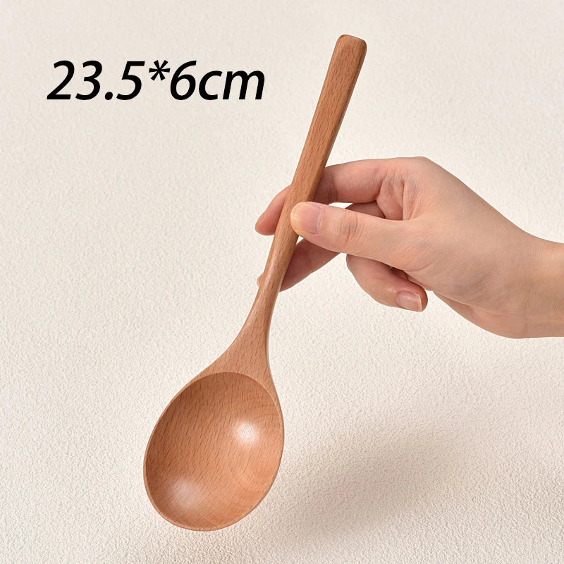 New Japanese Wooden Spoon Long Handle Large Round Soup Spoon Multifunctional Portable Spoon Tableware for Kitchen Tool