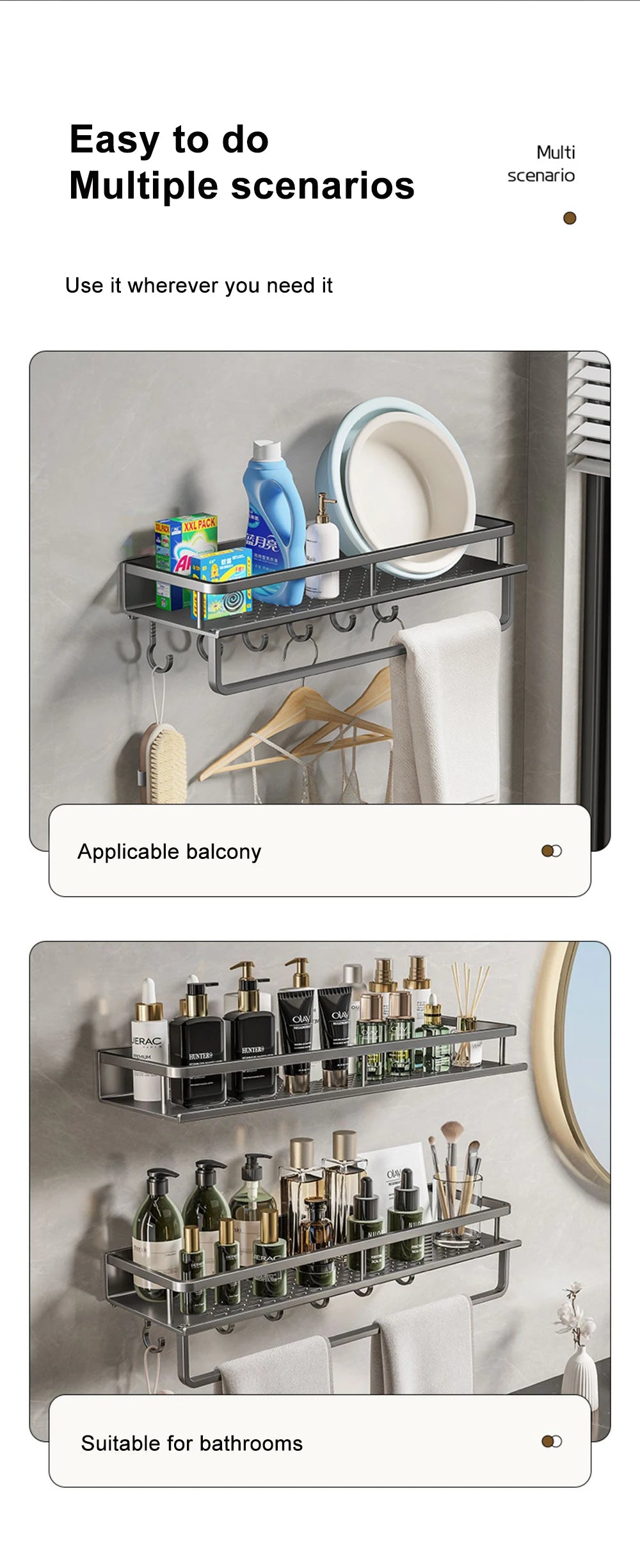 Wall-Mounted Kitchen Spice Rack Organizer Carbon Steel No Drilling 12-20 Inch Seasoning Holder Shelf for Easy Access to Spices