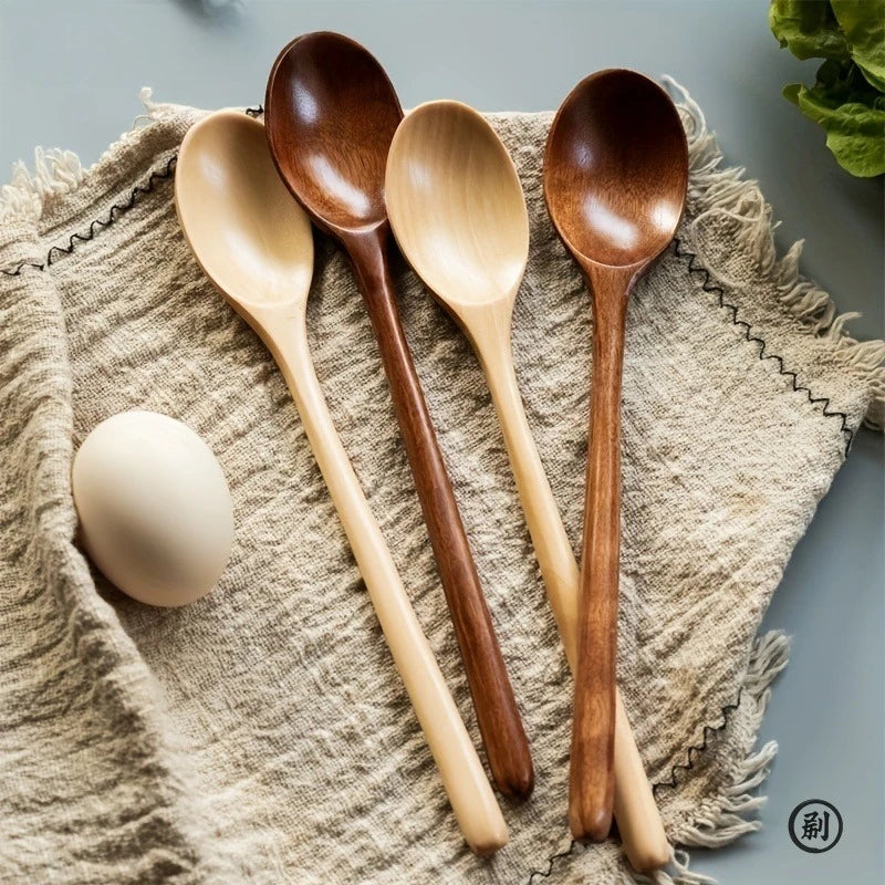 4PCS Wooden Spoon Kitchen Korean Style Natural Wood Soup Tableware Cooking Honey Coffee Spoon Mixing Spoon