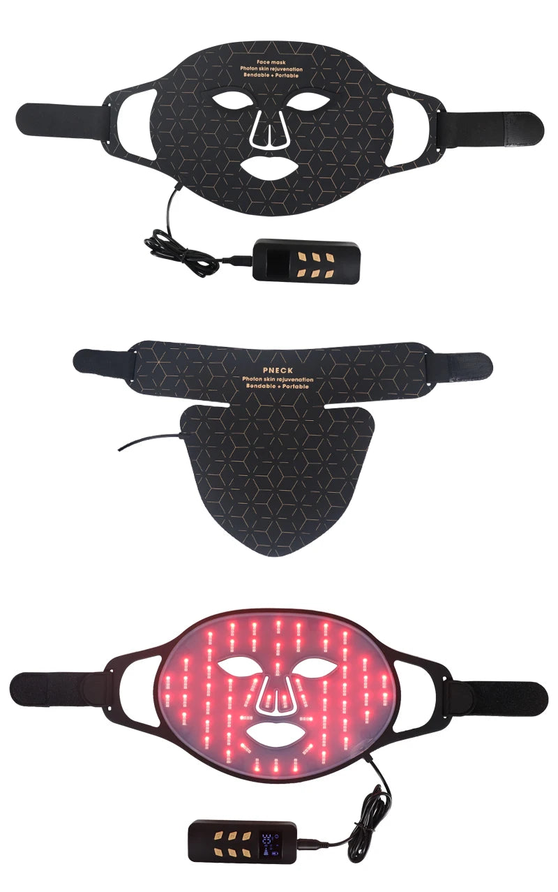 Led Red Light Therapy Facial Mask with Neck 4 Colors Silicone Infrared Red Light Therapy Face Mask for Skin Care Face Anti-aging